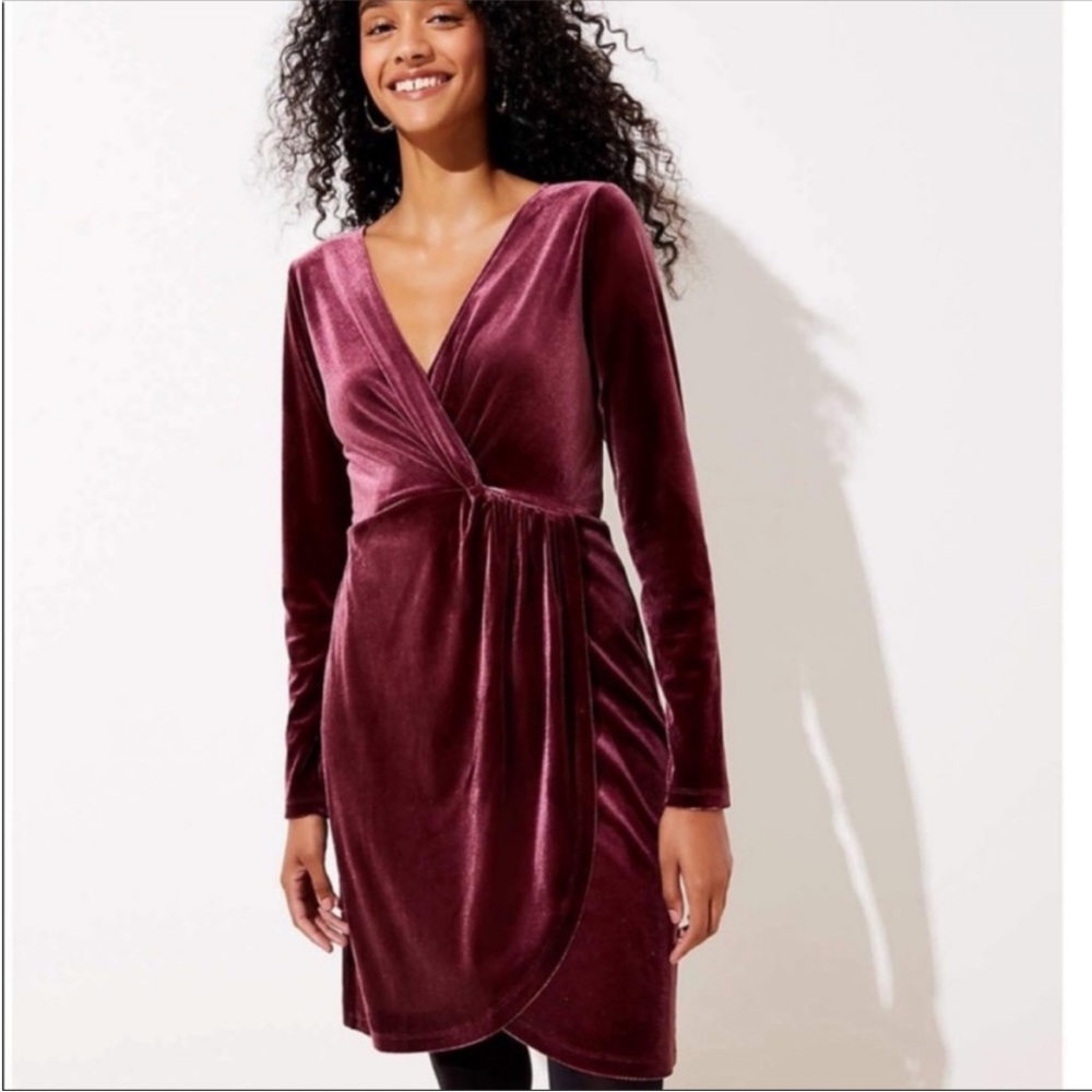 Loft red wine velvet wrap dress long sleeve NWT
B4